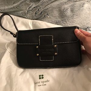 Preowned leather shoulder/wristlet bag